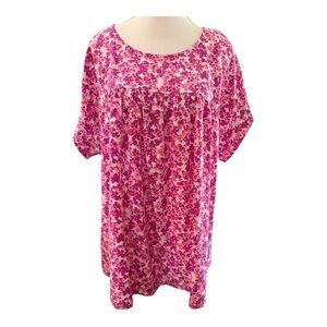 Emily Wonder Pink Floral Pleated Blouse Size 2X